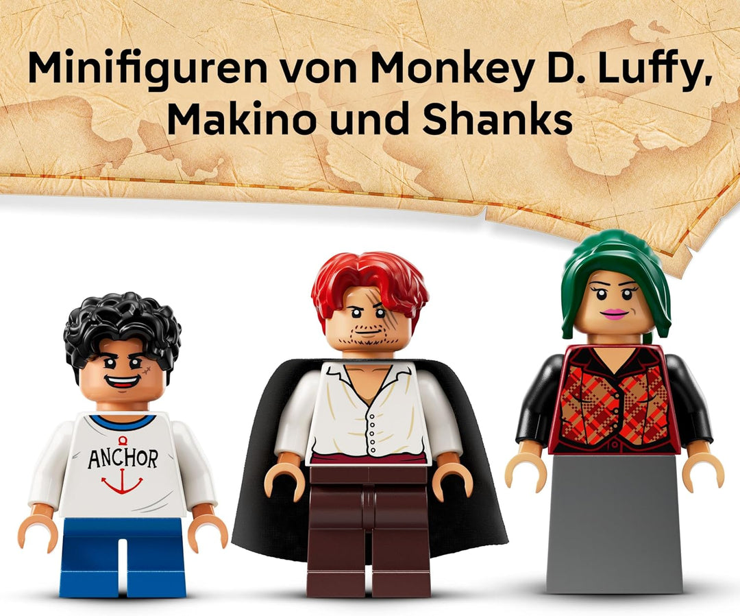 LEGO ONE Piece Windmühlendorf-Hütte - Spielzeug mit Boot, Jungen Ruffy, Shanks & Makino Minifiguren