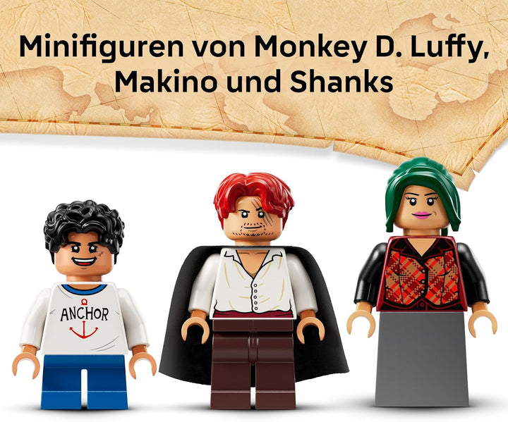 LEGO ONE Piece Windmühlendorf-Hütte - Spielzeug mit Boot, Jungen Ruffy, Shanks & Makino Minifiguren