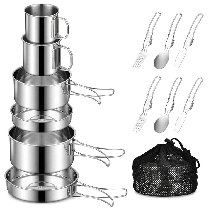 Camping Kochgeschirr Set - Camping Geschirr Set 304 Edelstahl Mini-Picknick-Camping Kochset, Edelsta