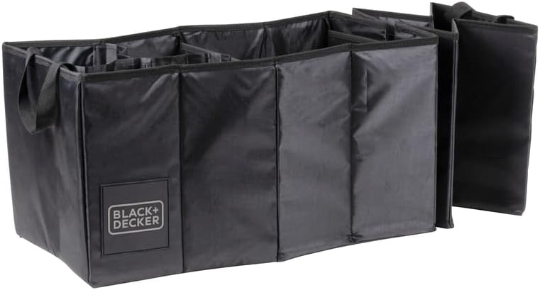 BLACK+DECKER Kofferraum Aufbewahrungsbox – 110 x 30 x 30 cm – 5 Fächer – Faltbar – mit Griffen – Sch