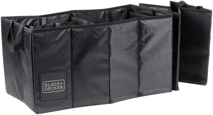 BLACK+DECKER Kofferraum Aufbewahrungsbox – 110 x 30 x 30 cm – 5 Fächer – Faltbar – mit Griffen – Sch
