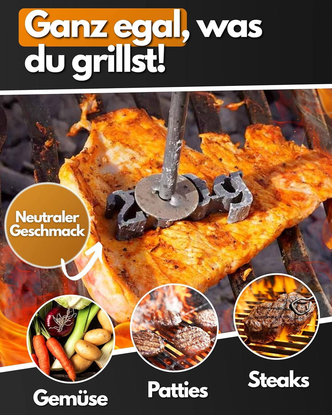 Feuerfest 123 Brennstempel mit 250g-Motiv I 5,8 x 2,3 x 35 cm I Grill-Stempel aus robustem Stahl I H