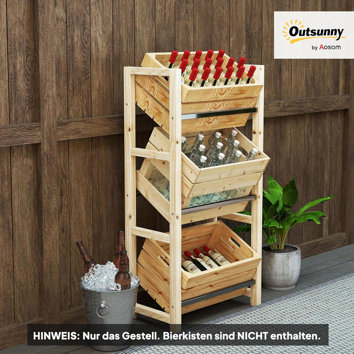 Outsunny Getränkekistenregal für 3 Getränkekisten Getränkeregal Holz Kistenregal mit 3 Ebenen freist