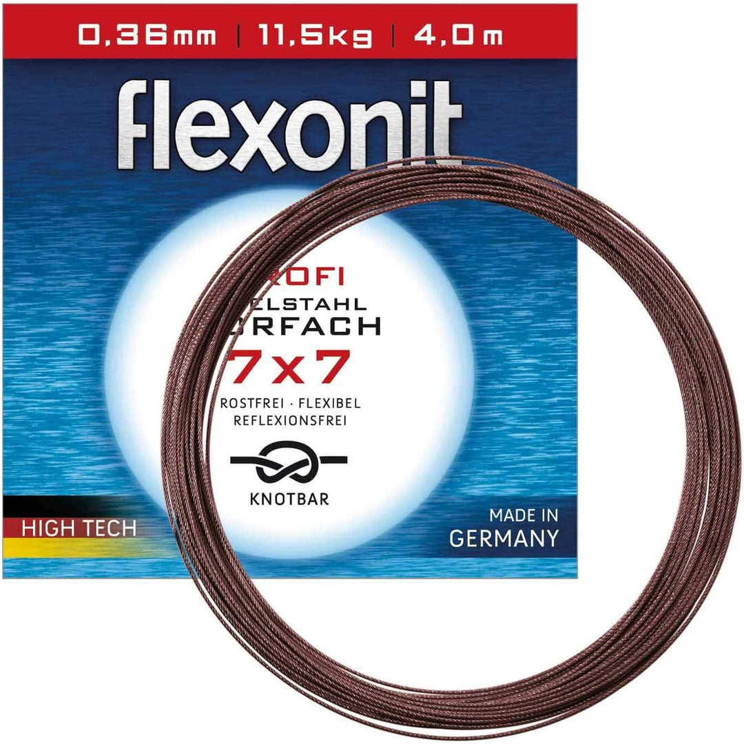 Flexonit komplett Angelset Raubfischvorfach Hechtvorfach - 7x7 Stahlvorfach 0,36mm + Quetschhülsen +