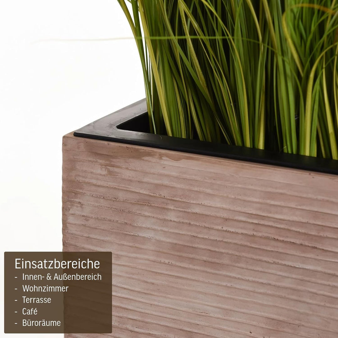 VIVANNO Pflanzkübel Blumenkübel aus Fiberglas Block 80 cm, Beige gestreift, 80x40x40 cm Beige Gestre