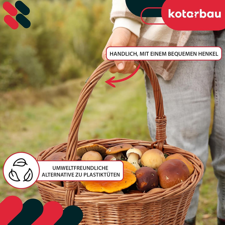 KOTARBAU® Einkaufskorb - Aufbewahrungskorb - Korb Geflochten - ⌀ 36 cm - Pilzkorb – Korb für Obst –
