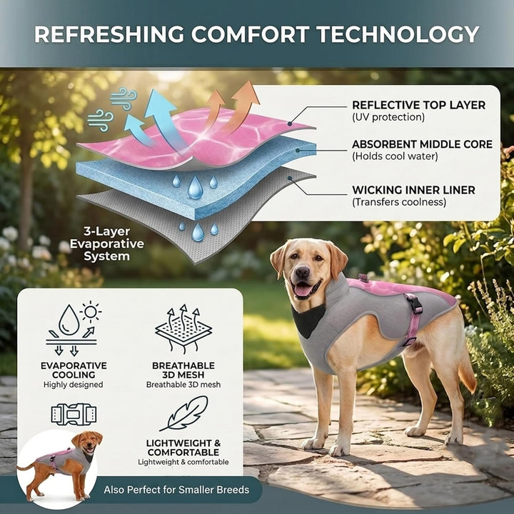 Verbesserte Hundekühlweste mit reflektierenden Streifen - Sonnenschutzjacke für kleine, mittlere und