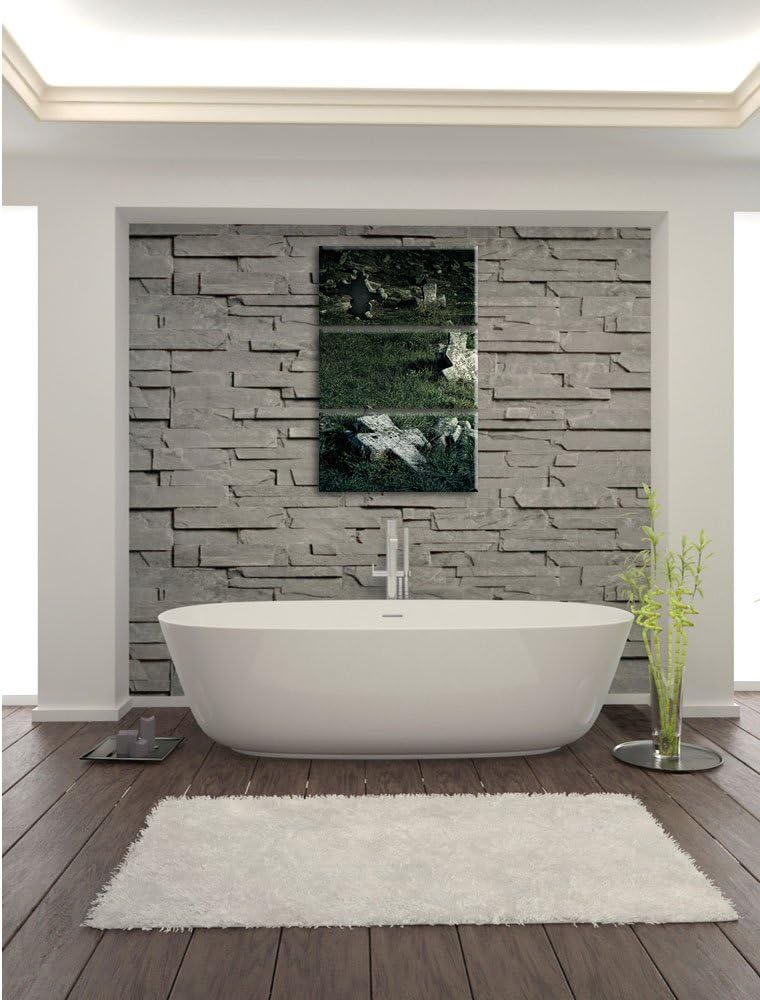 Pixxprint Friedhof schwarz weiss als Leinwandbild/Grösse: 3 Teilig (120x80) cm/Wandbild/Kunstdruck/f