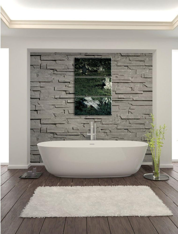 Pixxprint Friedhof schwarz weiss als Leinwandbild/Grösse: 3 Teilig (120x80) cm/Wandbild/Kunstdruck/f