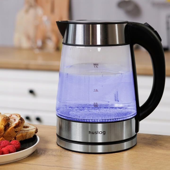 Wasserkocher Glas 1,7 Liter, 2200 Watt, LED-Beleuchtung, 100% BPA Frei, Verdicktes Glas Wasserkocher