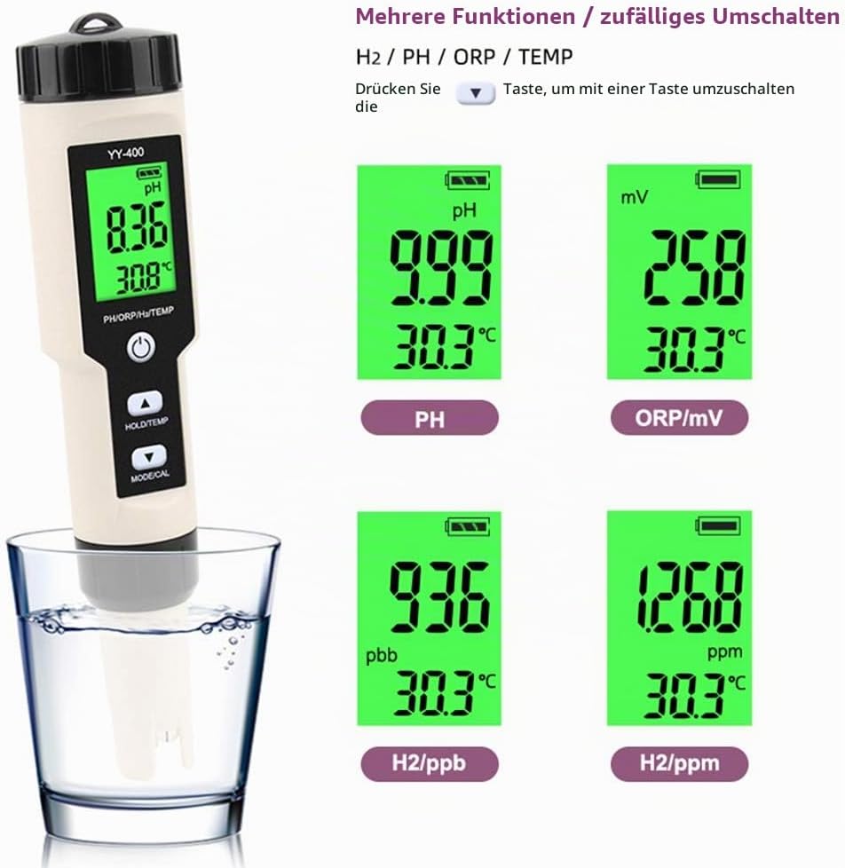 YY-400 4-in-1 PH/ORP/H2 &amp; TEM Messgerät, digitaler Dydrogen-Ionenkonzentrationstest