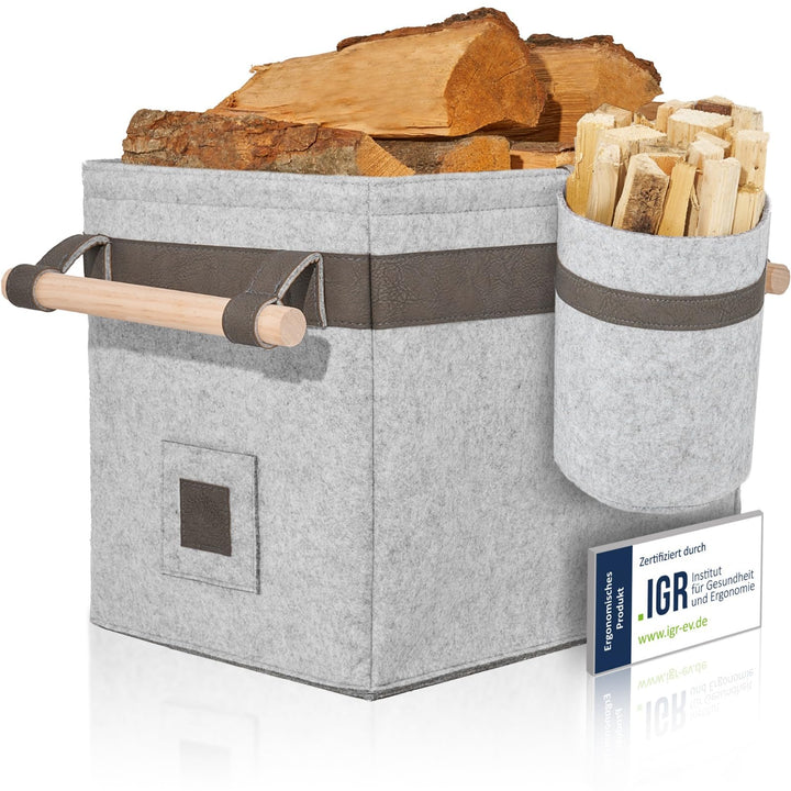 OAKAGE® Holzkorb für Kaminholz Gross mit Zündholzkorb [Integrierter Metallrahmen für Zusatzstabilitä