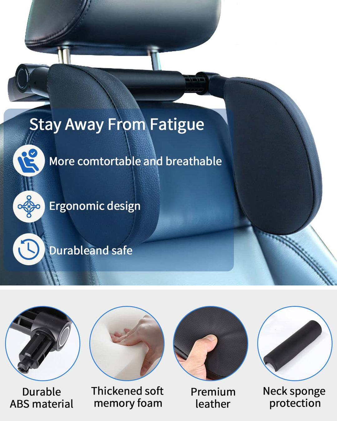 JOFLVA Kopfstütze Auto Kinder, Auto Kopfstütze Nackenstütze Kinder, Nackenkissen Autokissen Aus Lede