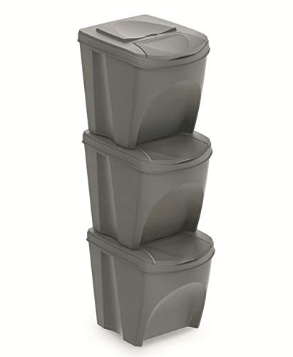 BirnePower Mülleimer Müllbehälter Abfalleimer 75L Set 3 x 25L Mülltrennsystem Behälter Sorti Box mit