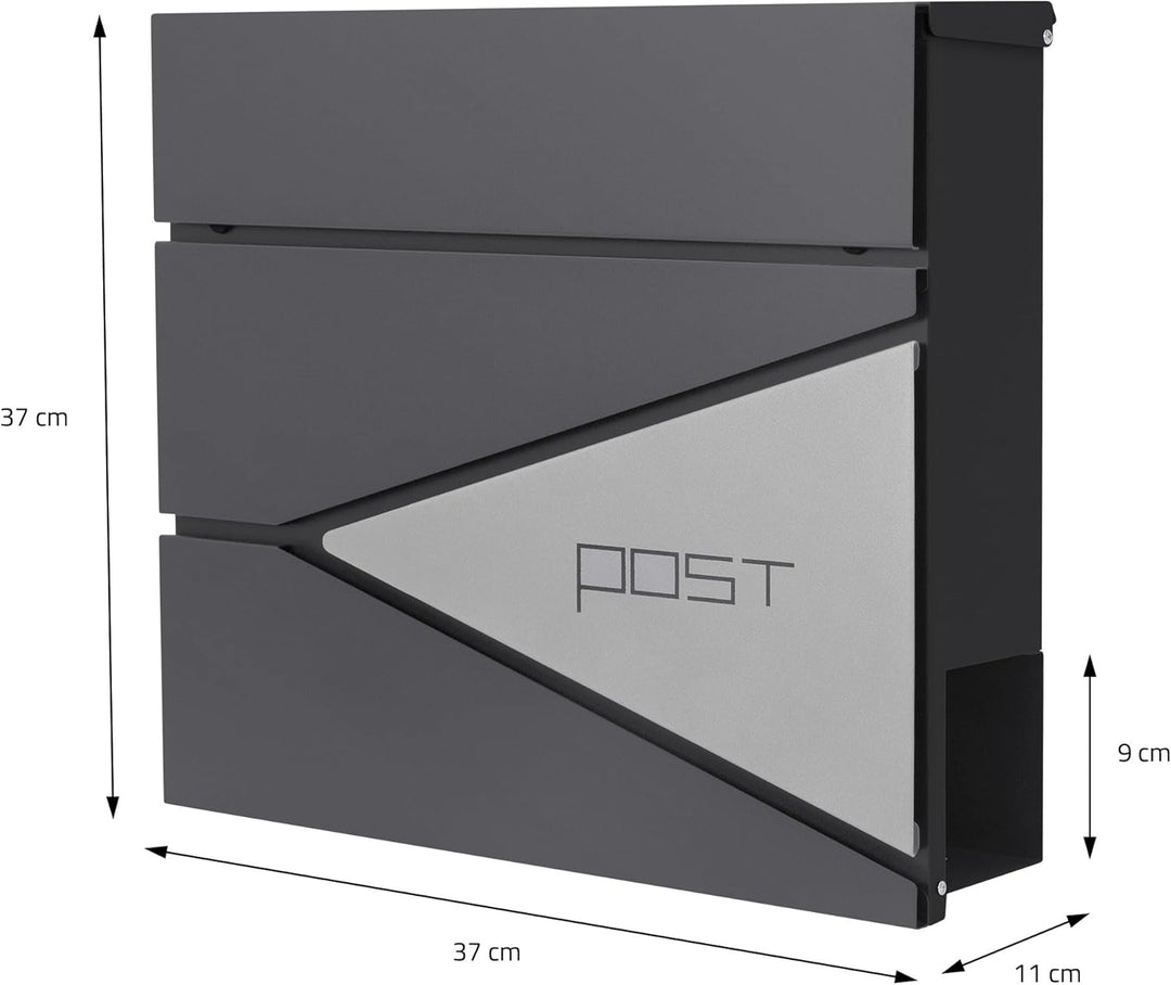 ECD Germany Standbriefkasten mit Zeitungsfach, Design Briefkasten mit Pfosten, Briefkastenanlage, Br