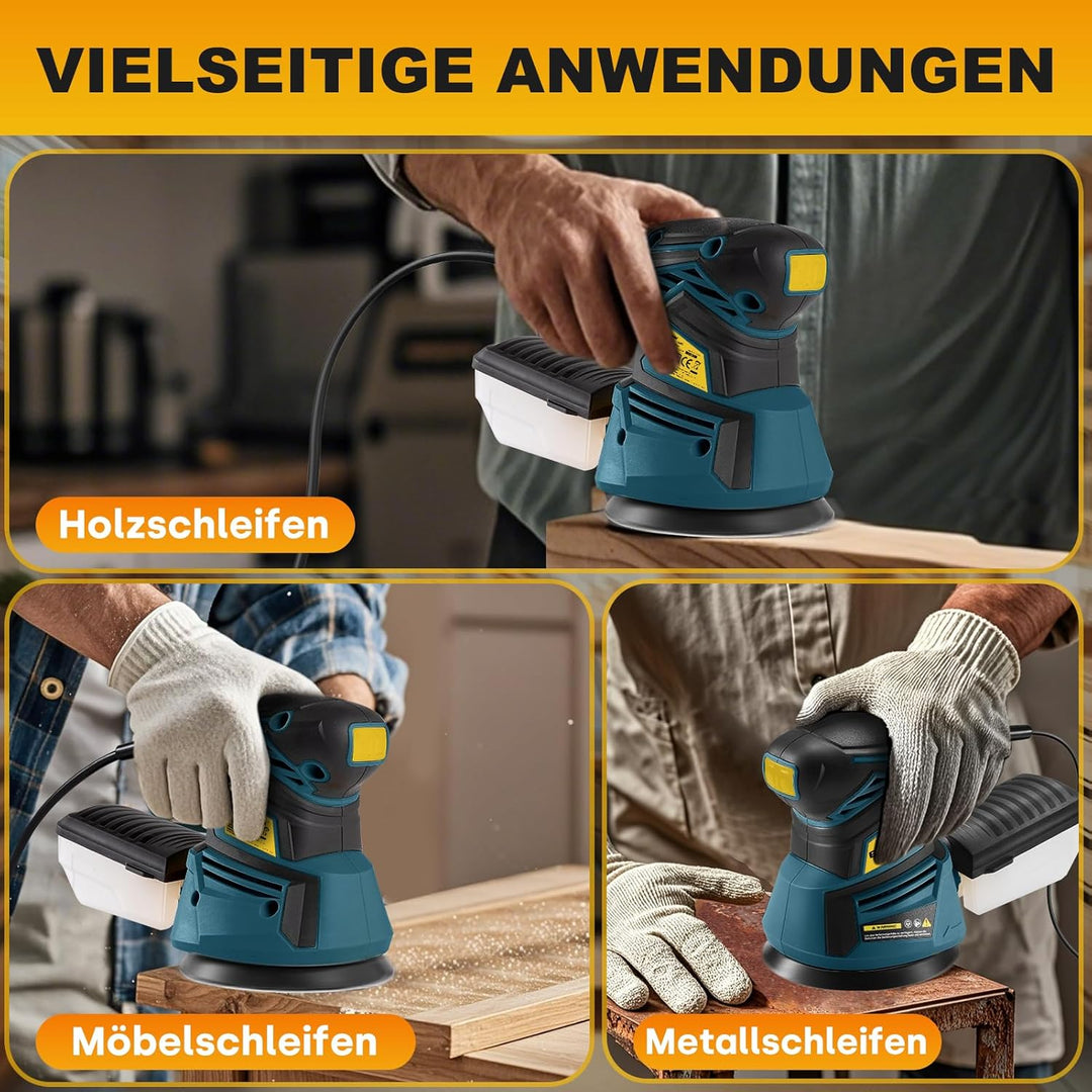 Enventor Exzenterschleifer 125mm, 350W Schleifmaschine 6000-13000 OPM, 6 Gänge, Multischleifer mit A