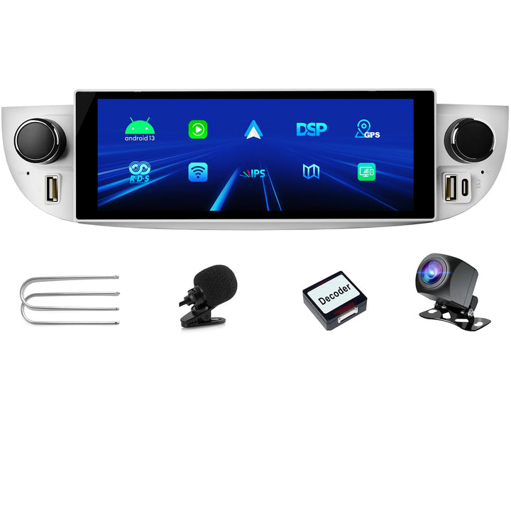 Autoradio für FIAT 500 2007-2015 mit Android Auto und CarPlay Wireless, RDS Car Radio Android 13 Ste