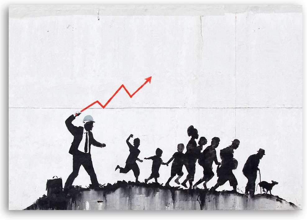 Feeby Leinwandbilder XXL Banksy - Economy - 120x80 cm - Bild auf Leinwand - Kunstdruck - Deko Wohnzi