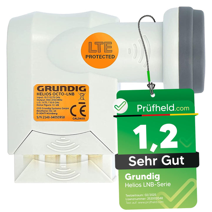 [ Test SEHR GUT, Note 1.2 *] GSS Helios Octo LNB mit LTE Abschirmung &amp; Sun Protect UV Schutz, Digita
