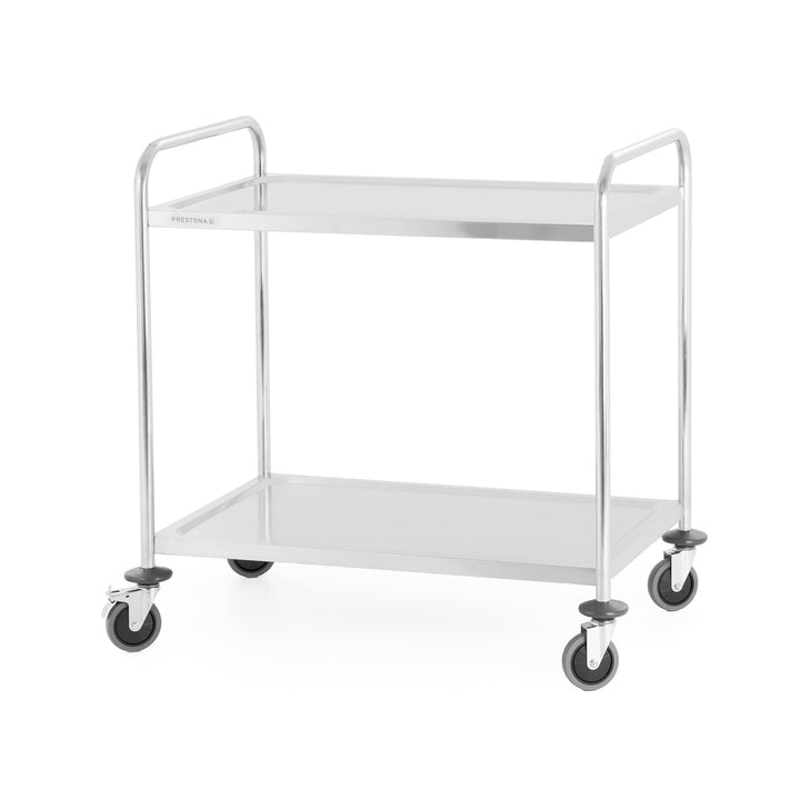 TECHNICA PRESTONA Servierwagen Edelstahl 2 Etagen mit Rollen & Bremse Rundgriff 860x540x940mm Rollwa