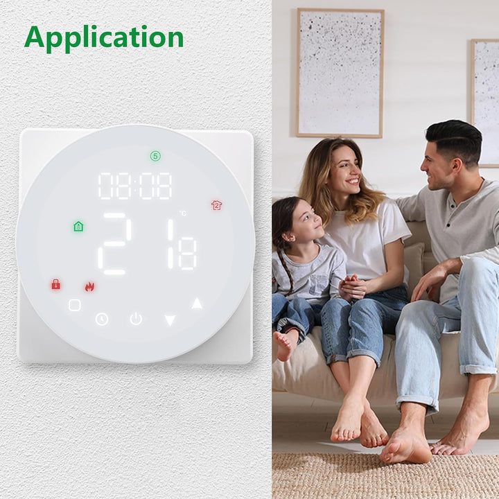 Wengart Fussbodenheizungsthermostat,Feather Touch-Bedienfeld,rundes buntes LED-Display,AC230V 5A Was
