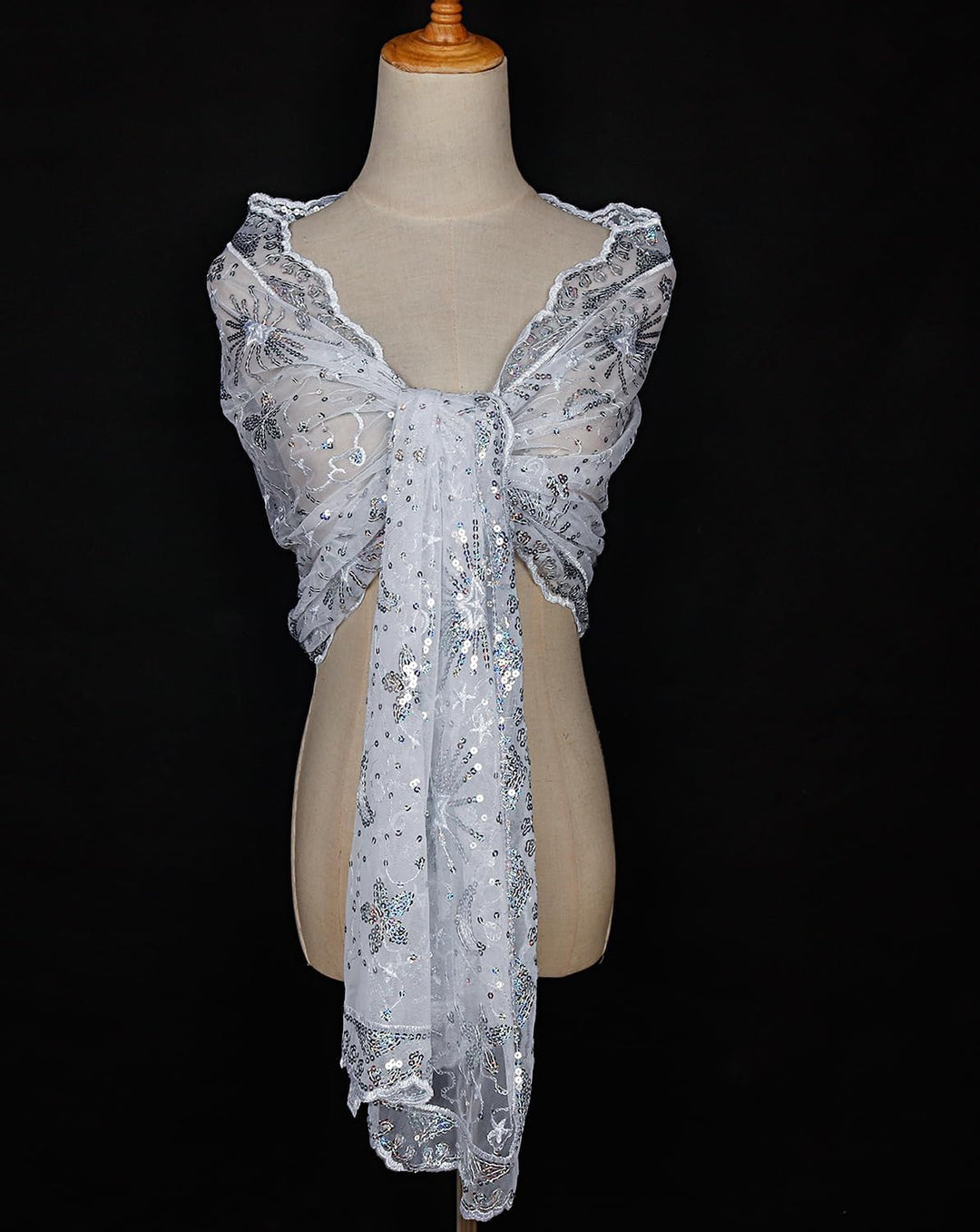 keland Damen Festlich Pailletten Umhang Schal Schultertuch Stola Tuch für Abendkleid A-weiss, A-weis