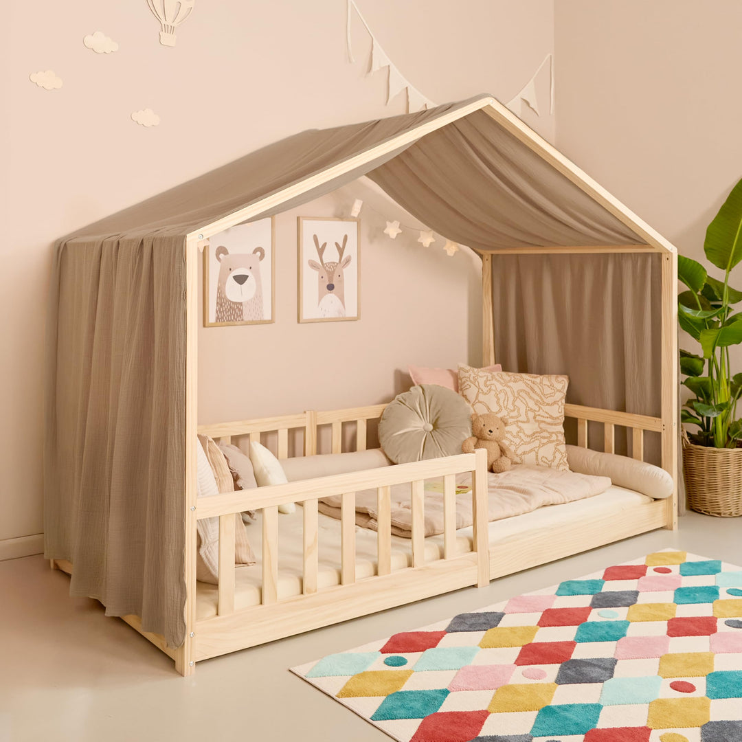 Hausbett Himmel – Aus weichem Musselin in 7 Farben – 100% Bio-Baumwolle – Traumhafte Hausbett Deko &amp;