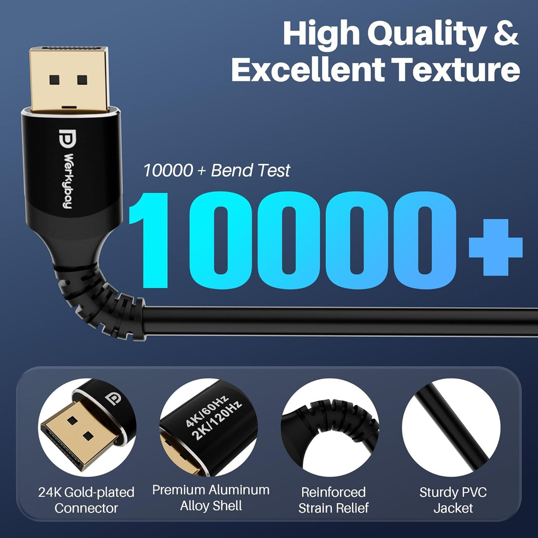 4K DisplayPort Kabel M/M 12m, VESA-zertifiziert, DP 1.2 Kabel, 4K@60Hz, 2K@120Hz, 1080p Full HD, für