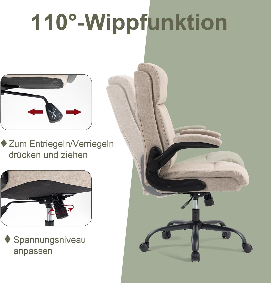 CASTLOVE Ergonomischer Bürostuhl - Schreibtischstuhl mit Rückenlehne - Hochklappbare Armlehne - Hohe