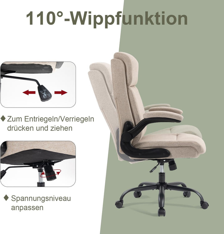 CASTLOVE Ergonomischer Bürostuhl - Schreibtischstuhl mit Rückenlehne - Hochklappbare Armlehne - Hohe