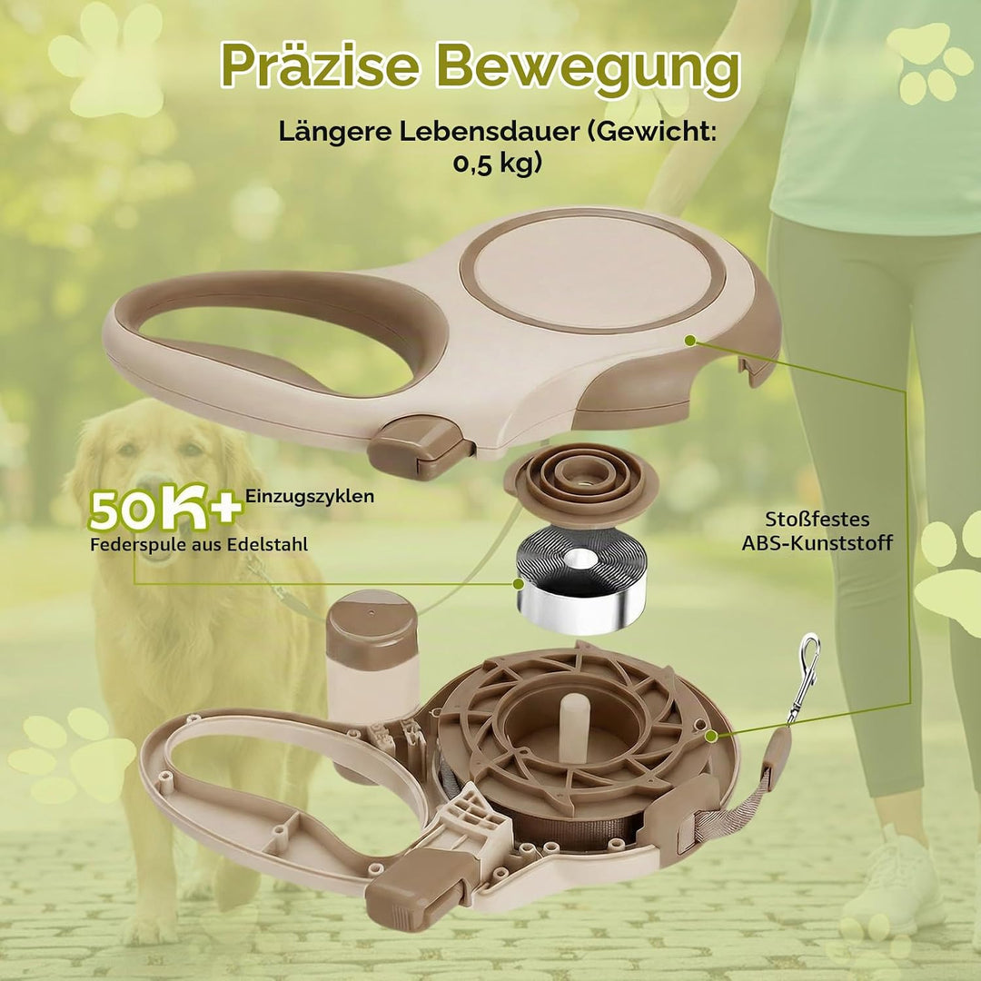 Hundeleine 8m, Robuste Rollleine für Hunde bis 50kg/110lbs, Flexileine mit Bequemen Griff &amp; Kotbeute