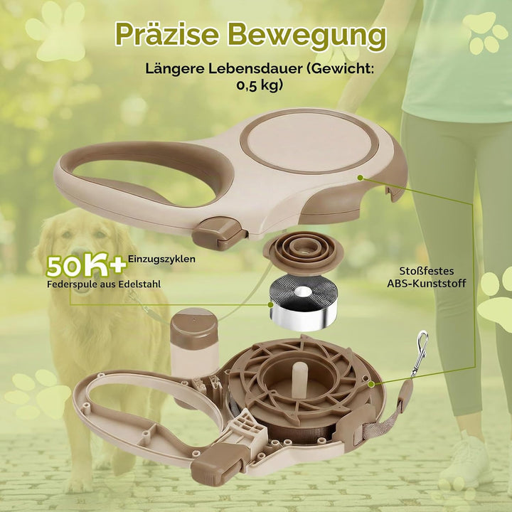 Hundeleine 8m, Robuste Rollleine für Hunde bis 50kg/110lbs, Flexileine mit Bequemen Griff &amp; Kotbeute