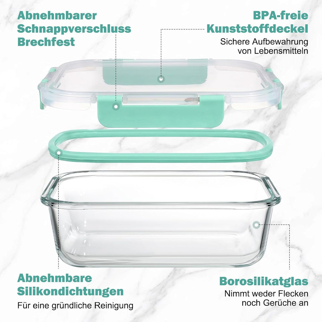 YASHE Glasbehälter mit Deckel, 10 Teile Stapelbar &amp; Luftdicht Meal Prep Boxen Glas für Spülmaschine,