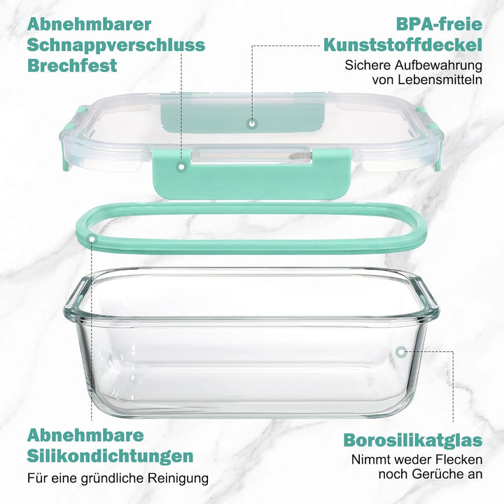YASHE Glasbehälter mit Deckel, 10 Teile Stapelbar &amp; Luftdicht Meal Prep Boxen Glas für Spülmaschine,