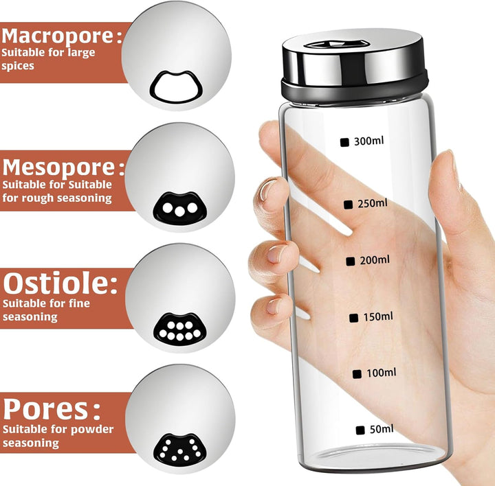 2 grosse Salz und Pfefferstreuer, Salz Pfefferstreuer aus Glas mit verstellbaren Ausgiesslöchern, Sa