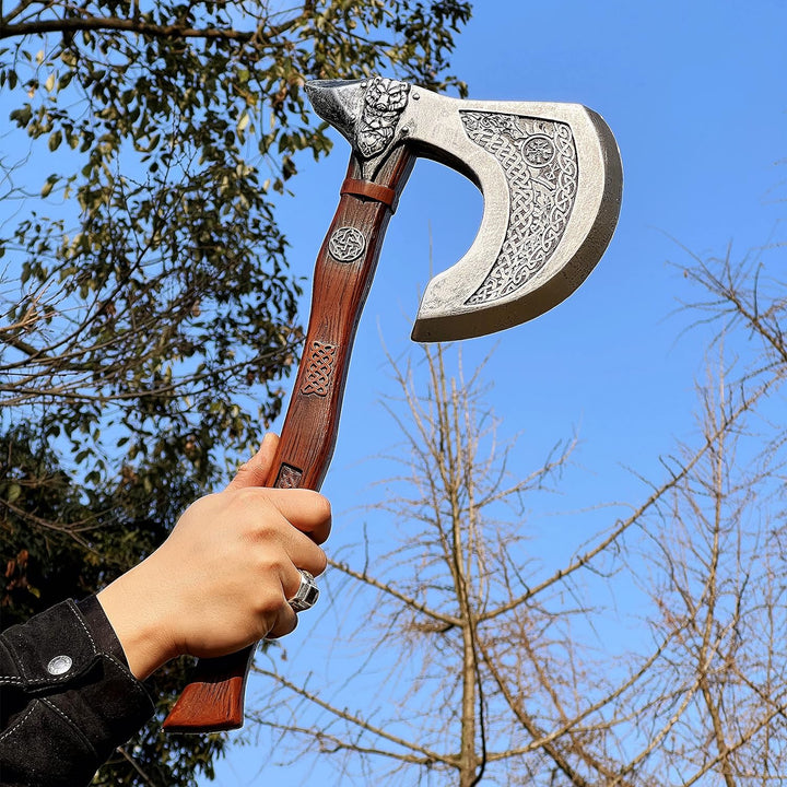 LOOYAR PU Foam Wolf Totem Viking Shield Axe Toy Props For Berserker Warrior Knight Costume Battle Pl