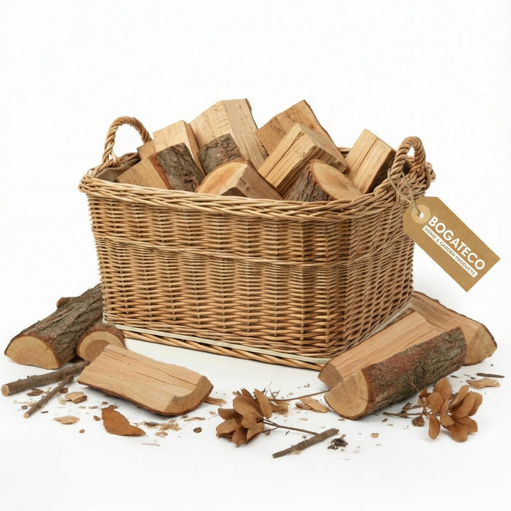 BOGATECO Kaminholzkorb Weide Rechteckig 53x43 cm, Stabiler Brennholzkorb mit Sperrholzboden und Jute