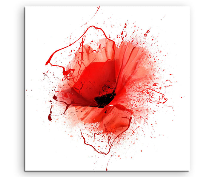Wandbild 90x90cm Mohnblumen im Splash Art Stil auf Leinwand für Wohnzimmer, Büro, Schlafzimmer, Feri