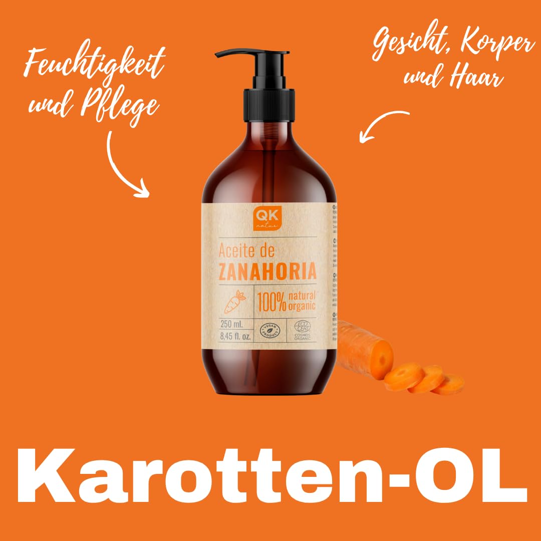 Qknatur – KAROTTENÖL 250 ml – 100% rein und natürlich – natürlicher Sonnenbräuner – spendet Feuchtig