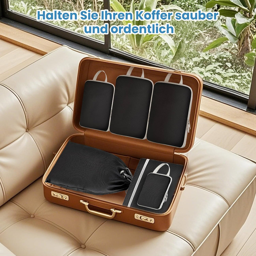 Packwürfel Kompression für die Reise - Extrem platzsparender Koffer-Organizer-Set, wasserdichte Pack