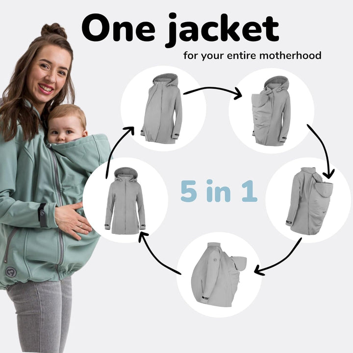 fun2bemum Enigma 5in1 BACK/FRONT Softshell Jacke,Tragejacke, Babytragejacke,Schwangerschaftsjacke M
