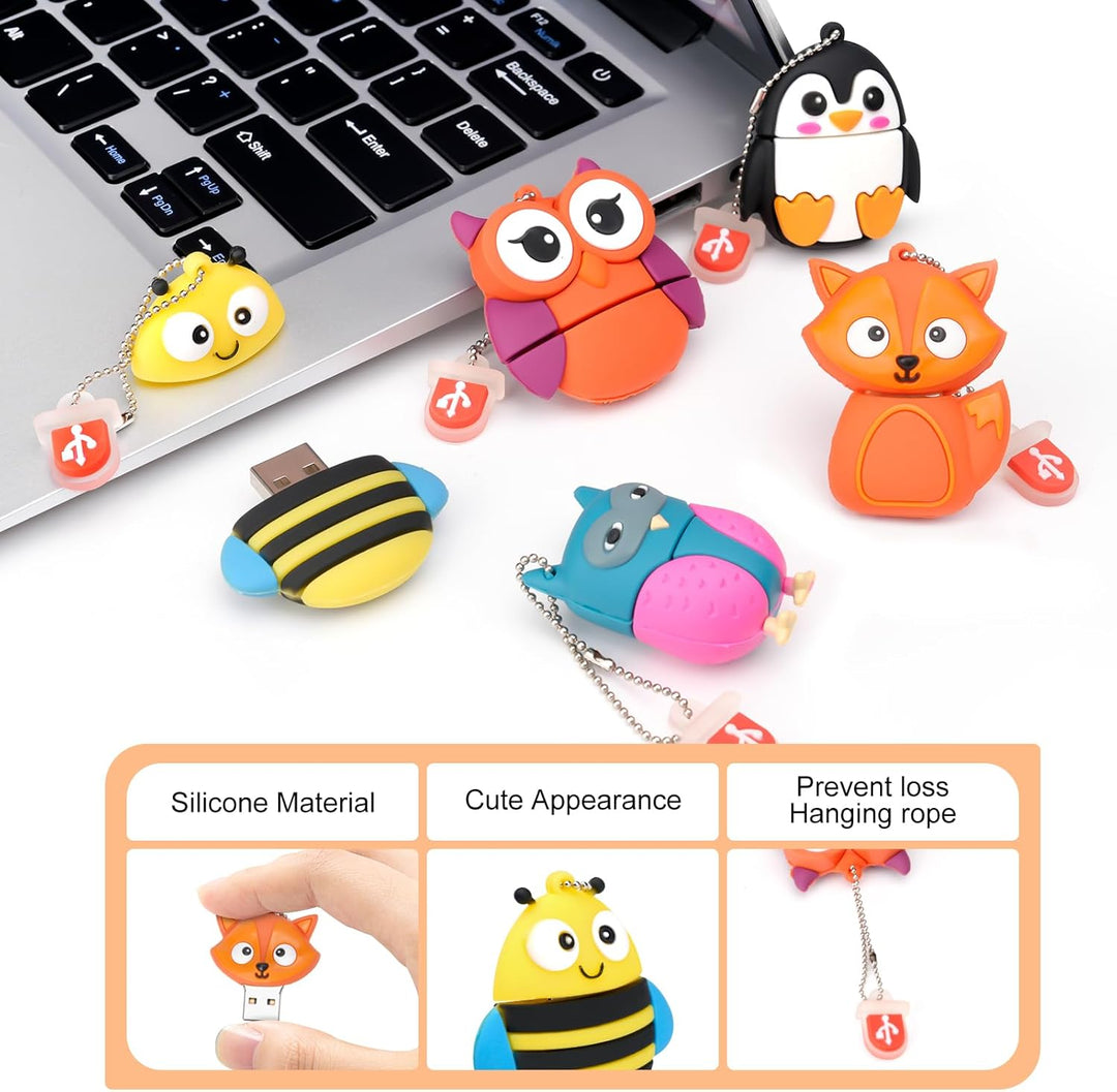 5 Stück 32GB USB-Stick, BorlterClamp Speicherstick mit Niedlichen Tiermustern, Geschenk für Studente