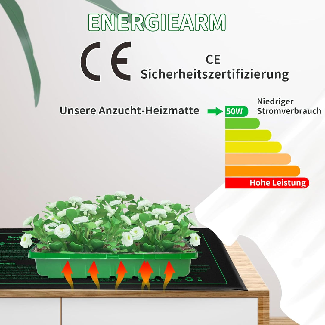 NAMOTEK Pflanzen-Heizmatte 52x24cm - wasserdichte Wärmematte zur Keimung & für Hydroponik - Langlebi