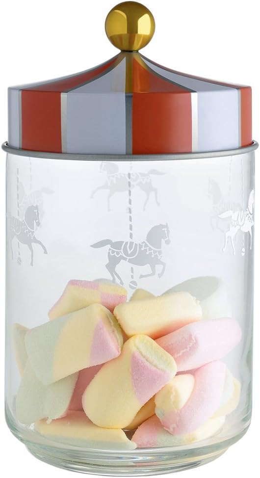 Alessi Circus MW30/100 - Design Hermetisches Glas, aus Seiden-Screened-Glas mit Beilbanddeckel, 100