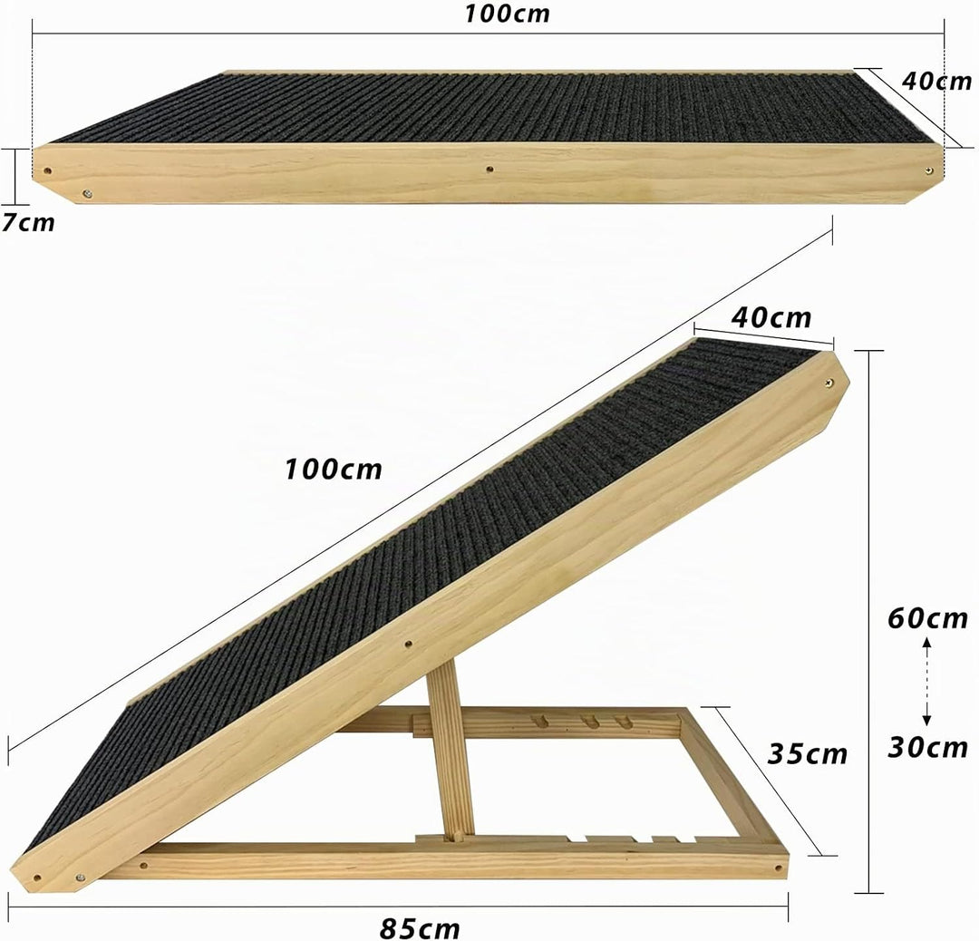 Froadp 100x40x60cm Klappbare Treppen für Hunde aus Filz &amp; Kiefernholz Hunderampe Faltbare Hundetrepp