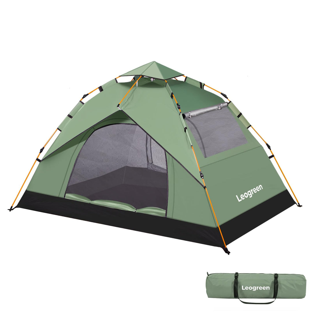 Leogreen Camping Zelt Automatik Kuppelzelt 3-4 Personen, Wasserdicht UV-Schutz Pop Up Zelt mit Trage