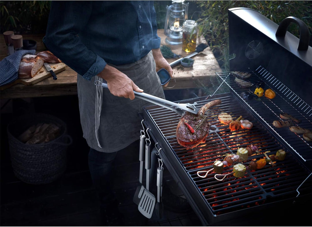 WMF BBQ Grillzange lang 44 cm, Cromargan Edelstahl, Feststellmechanismus, platzsparend & Profi Plus