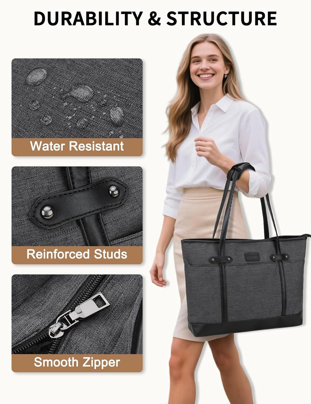 RAVUO Laptop Handtasche Damen,Elegant 15,6 Zoll Schultertasche Wasserdicht Shopper Aktentasche Busin