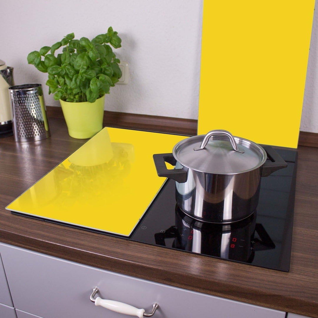 banjado® Herdabdeckplatte Glas 2-teilig je 30x52 cm/Schneidebrett Herdabdeckung mit Motiv Sonnengelb