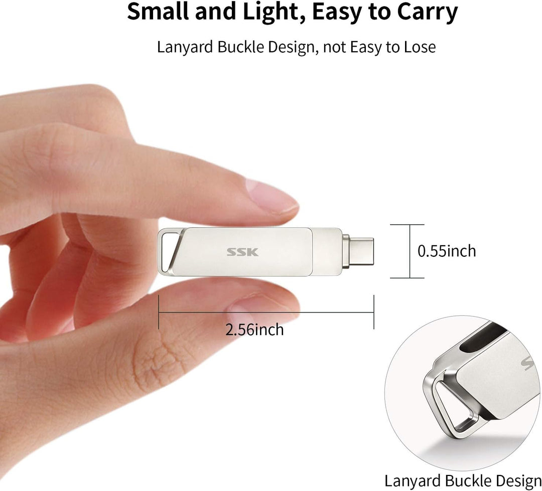 SSK USB C-Disk 128GB Speicher bis zu 200 MB/s Dual-Laufwerk Typ C + USB 3.2 Jump Flash Drive-Speiche